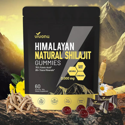 VivoNu Shilajit* Gummies,Pure Himalayan* micronutrient Supplement, Himalayan Premium Ingredient with Shilajit, Ashwagandha, Gokshura, Fulvic Acid & 85+ Trace Minerals I for Men & Women (4000MG/1 Bag)