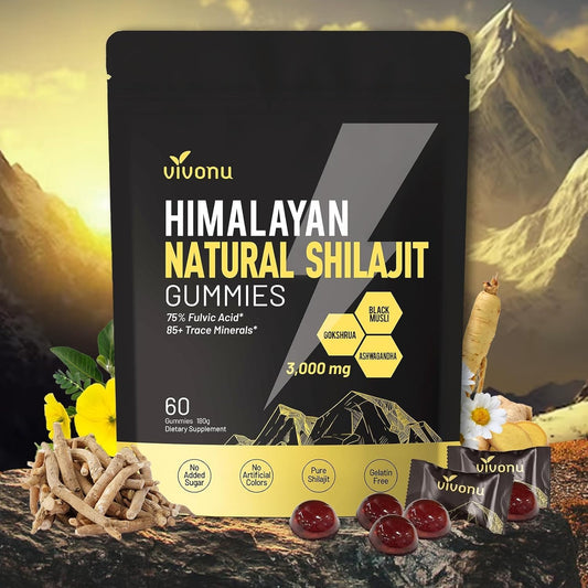 VivoNu Shilajit* Gummies,Pure Himalayan* micronutrient Supplement, Himalayan Premium Ingredient with Shilajit, Ashwagandha, Gokshura, Fulvic Acid & 85+ Trace Minerals I for Men & Women (4000MG/1 Bag)