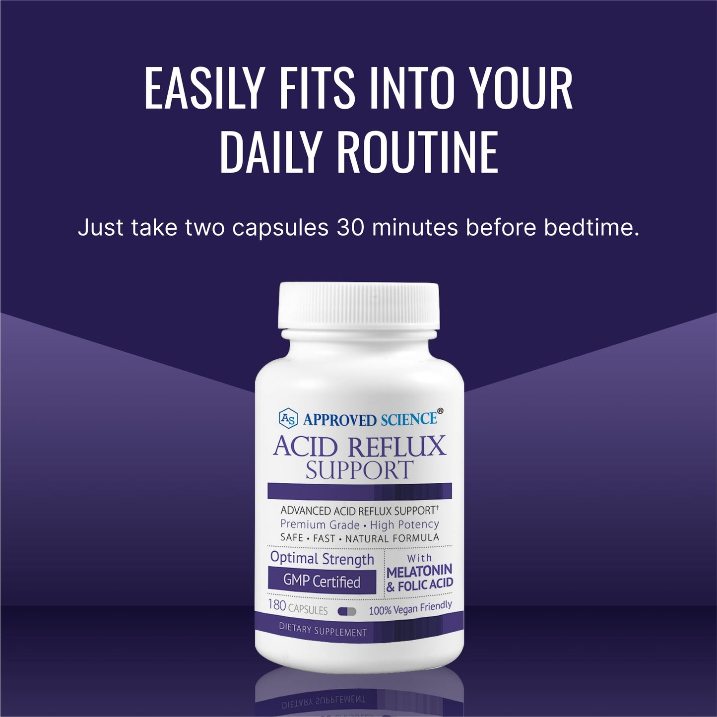 Approved Science® Acid Reflux Support - with Melatonin, Marshmallow Root, L-Taurine -180 Capsules - Vegan