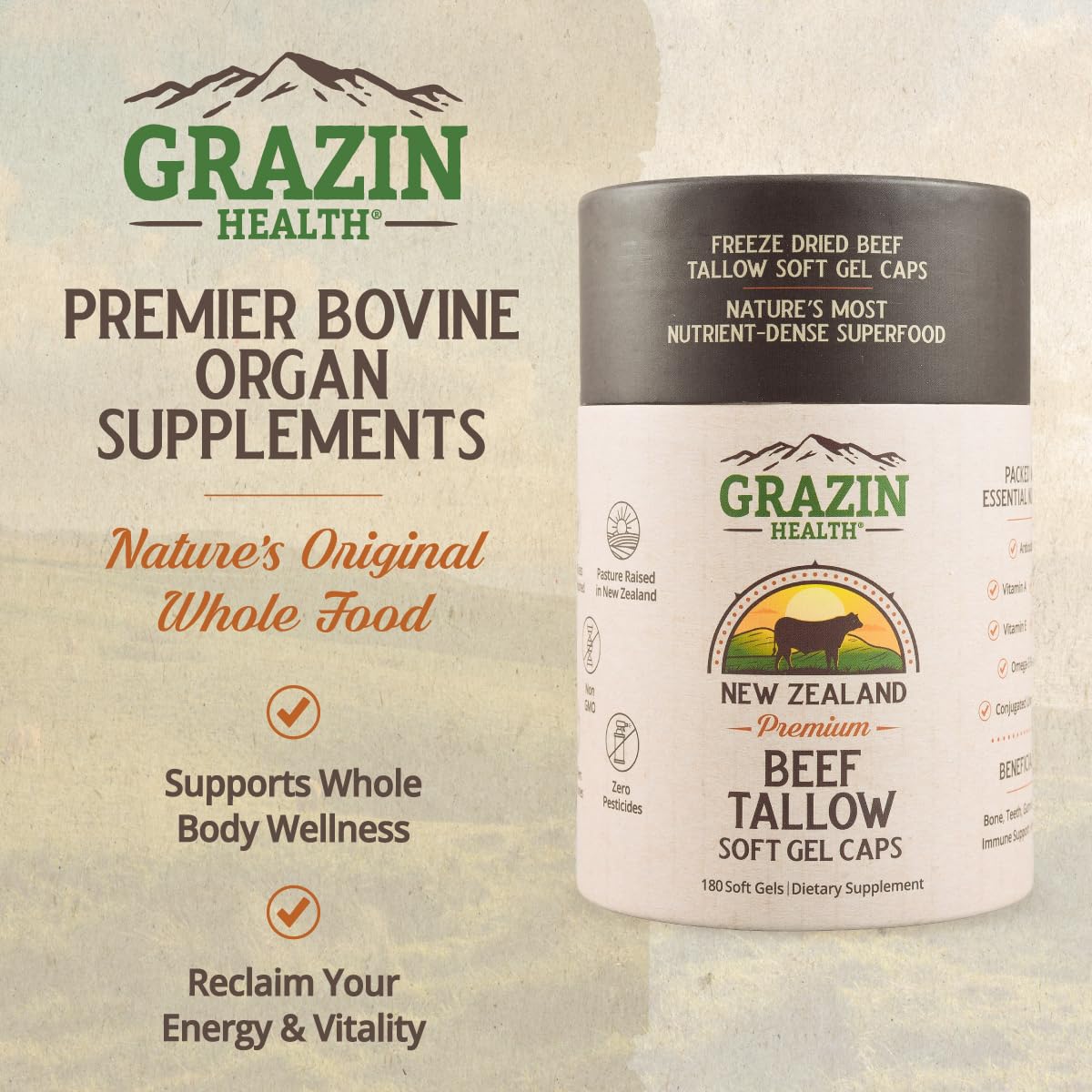 Bovine Organ Complex 3000mg per Serving (30 Servings) | Pancreas, Liver, Spleen, Kidney, Heart (600 Mg per Organ per Capsule) Grass Fed