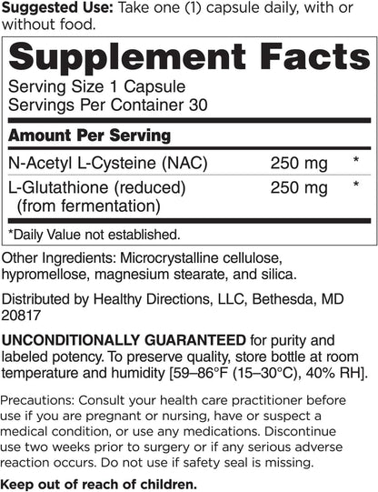 DOCTORS' PREFERRED N-Acetyl L-Cysteine (NAC) + Glutathione | 30 Capsules | Antioxidant Support