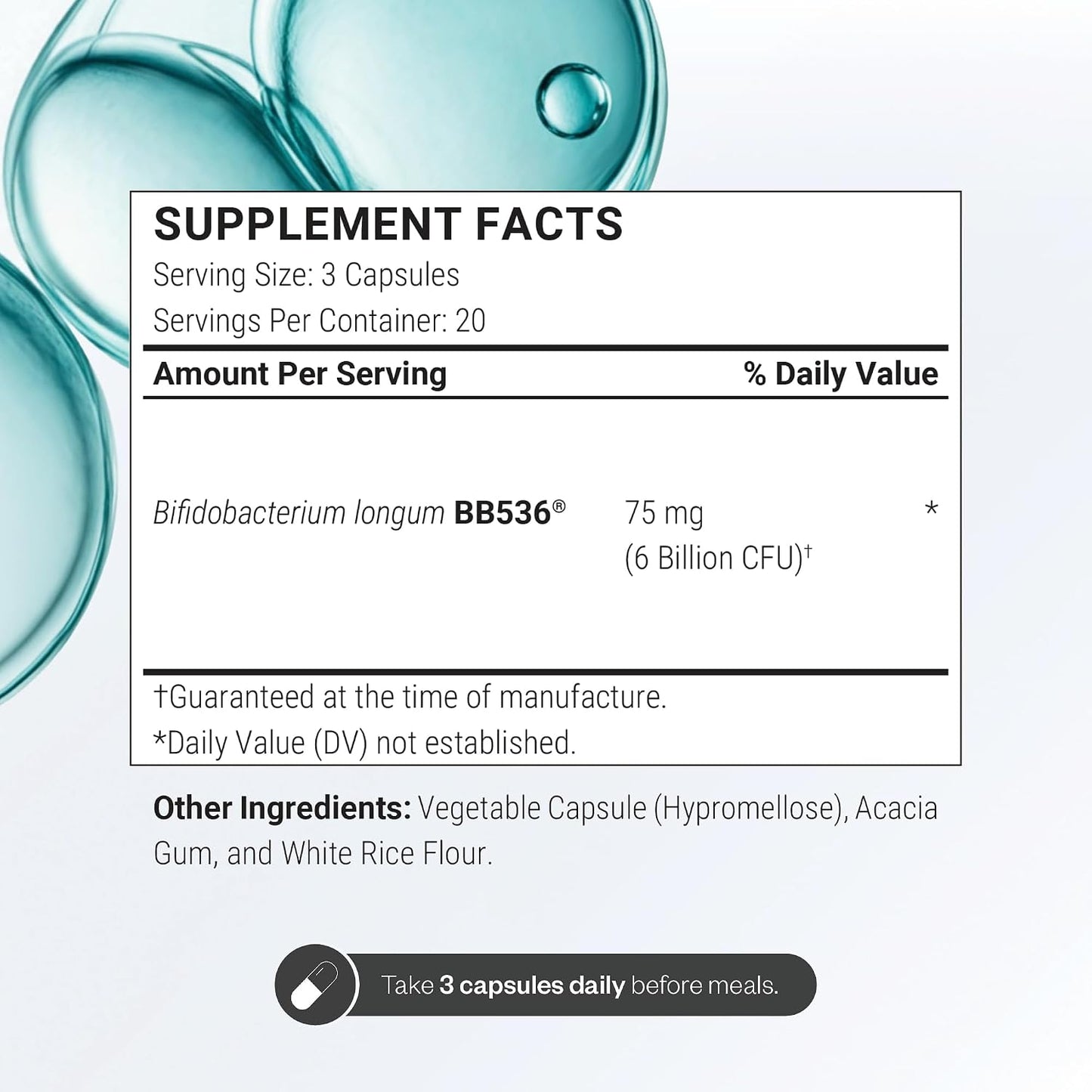 Supersmart Bifidobacterium Longum (BB536) 6 Billion CFU per Day - Probiotics & Prebiotics Supplement | Non-GMO & Gluten Free - 60 DR Capsules | Improves Bowel Disorders - Strengthens the Immune System - Reduces Pollen Allergy Symptoms