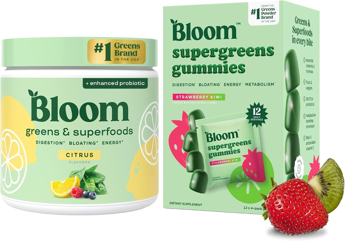 Bloom Super Greens Gummies and Greens Powder Citrus Bundle