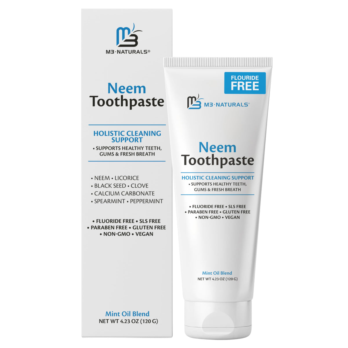 Fluoride-Free Neem Toothpaste w/Mint for Adults & Kids Pack of 3 by M3