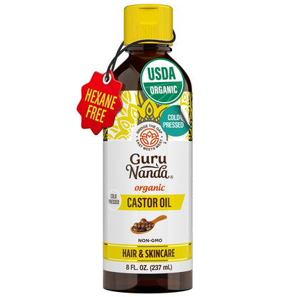 GuruNanda Castor Oil USDA Certified Organic, Pure & Natural, 8 fl oz
