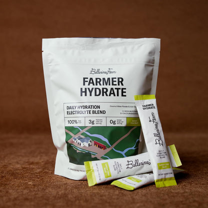 Ballerina Farm Farmer Hydrate Lemon Lime Basil Electrolyte Powder Packets | Travel Ready, Organic Coconut Water, Irish Sea Moss, French Sea Salt, 210mg Sodium, 25 Count