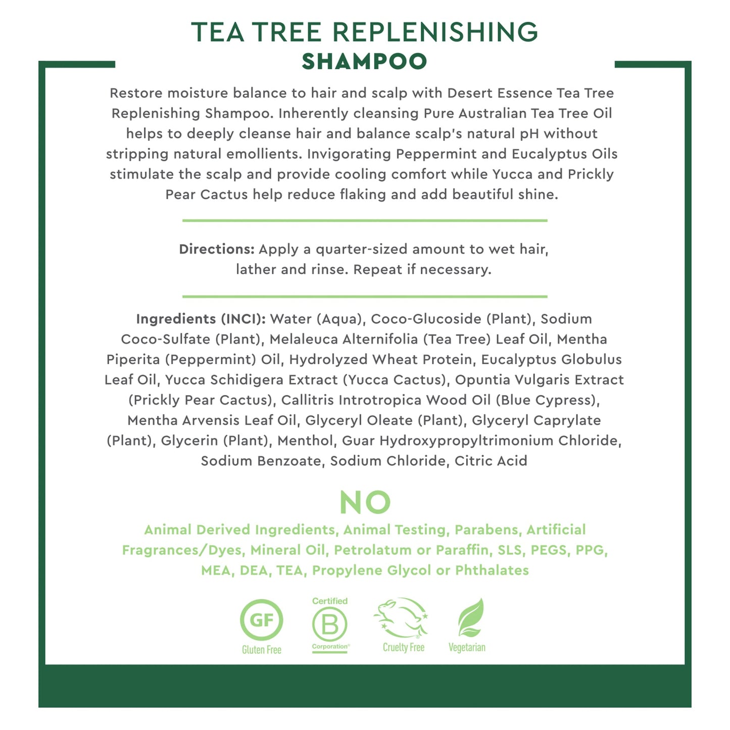 Desert Essence, Shampoo Tea Tree Replenishing, 12.9 Fl Oz
