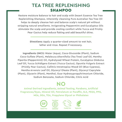 Desert Essence, Shampoo Tea Tree Replenishing, 12.9 Fl Oz