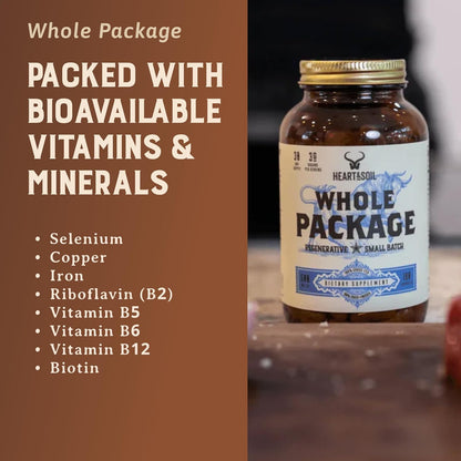 HEART & SOIL Whole Package Supplement, 180 Capsules | 100% grass fed & finished testicle, liver & blood extract for male reproductive wellness, hormonal health & energy output.