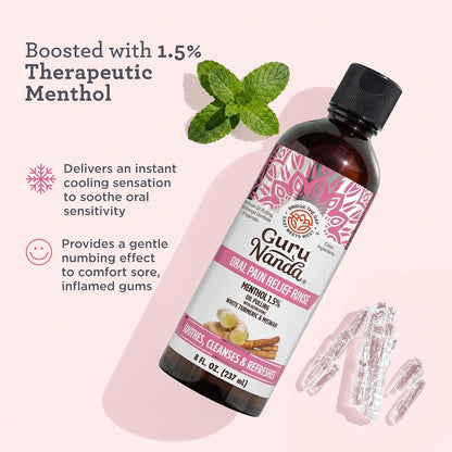 GuruNanda Oral Pain Relief Oil Pulling Mouthwash, Miswak & Clove Oil, 8oz
