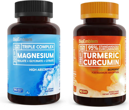 BioEmblem Triple Magnesium Complex and BioEmblem Turmeric Curcumin Supplement with BioPerine