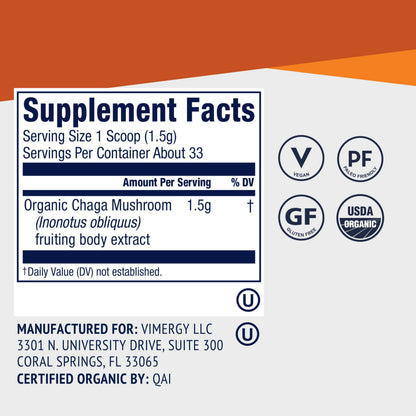 Vimergy Chaga Capsules – Superfood Cellular Support* – Cardiovascular Health Benefits* – Kosher, Vegan, Gluten-Free – 90 Capsules