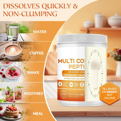 NATURE TARGET Multi Collagen Peptides Powder for Women Men, 35 Servings | Hydrolyzed Collagen Types I II III V X with Hyaluronic Acid & MSM for Skin, Hair, Nails & Joint, Non-GMO