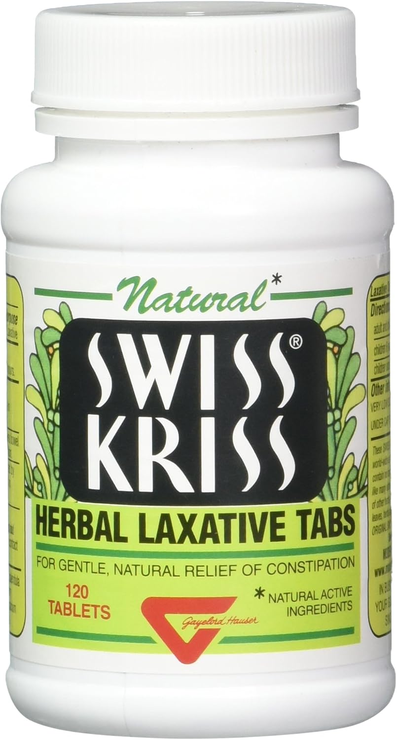 Swiss Kriss Herbal Laxative Tablets, Gentle & Natural Laxatives for Constipation Relief for Adults & Children Over Age 6, Works in 6-12 Hours, Senna Laxative, 120 Tablets Total