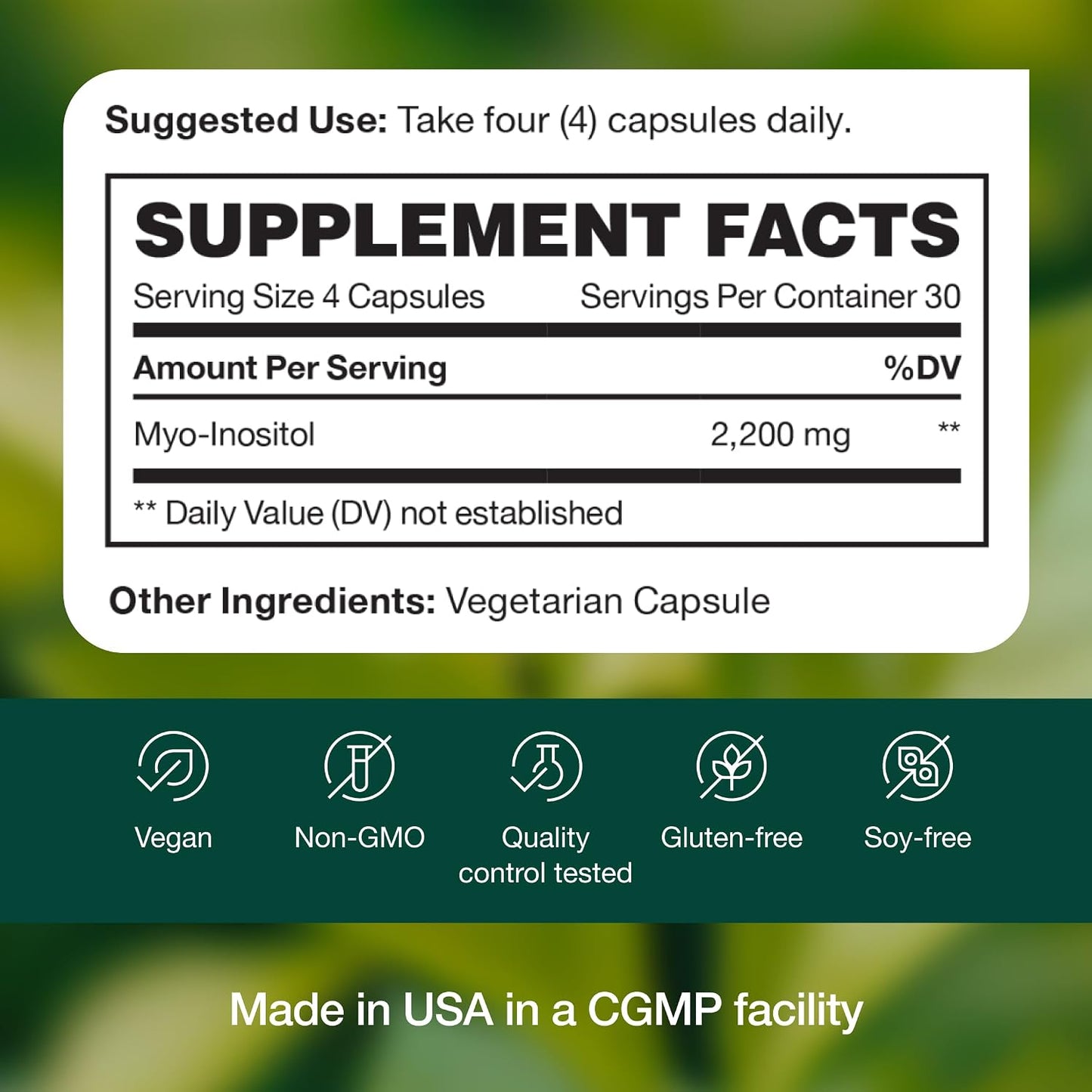 Myo-Inositol - 2200mg Strongest NMR Verified - 120 High Potency Powder Capsules - Best Value Myo Inositol - Made in The USA