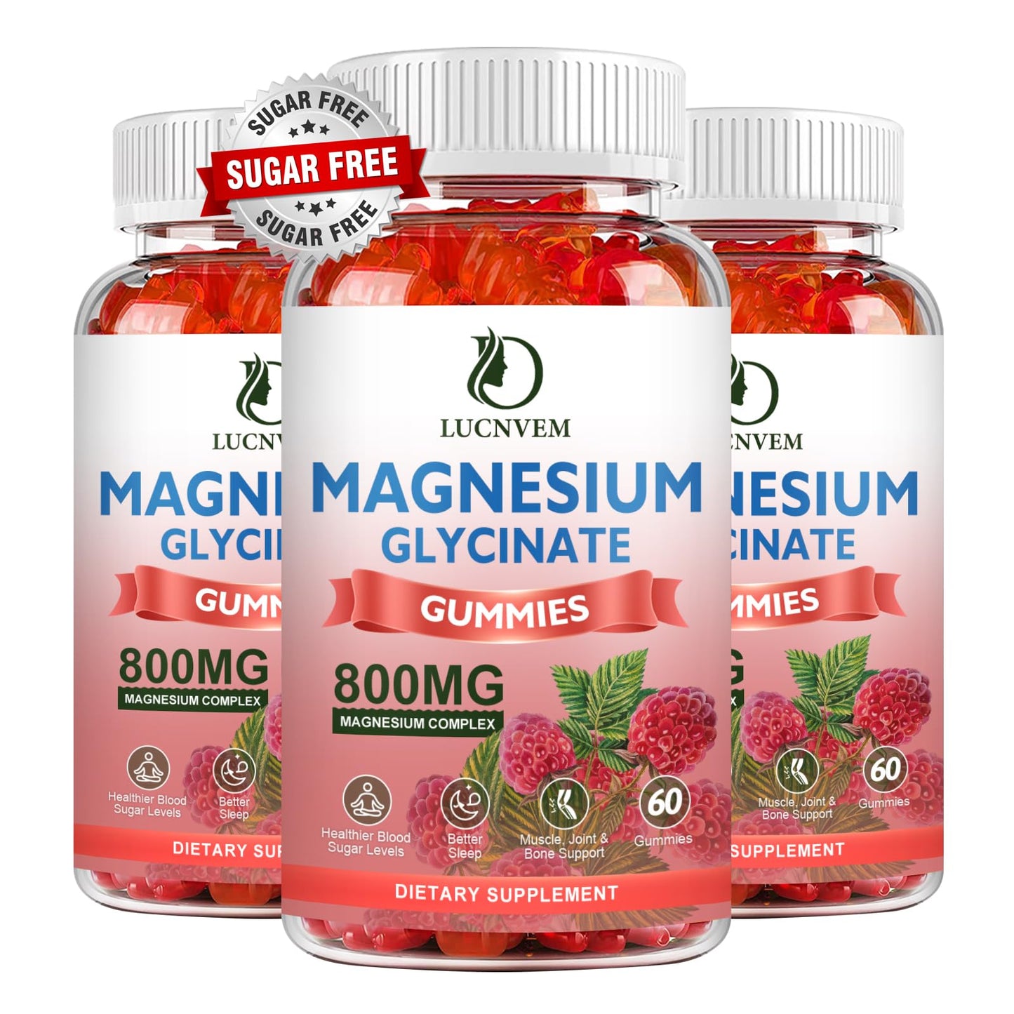 (2 Pack Sugar Free Magnesium Glycinate Gummies, 500mg Magnesium Glycinate with 200mg Magnesium Malate, Taurate, Oxide, COQ10, Vitamin B6 and D3, Sleep & Calm Support, 120 Raspberry Gummies