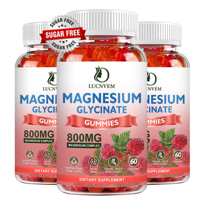 (2 Pack Sugar Free Magnesium Glycinate Gummies, 500mg Magnesium Glycinate with 200mg Magnesium Malate, Taurate, Oxide, COQ10, Vitamin B6 and D3, Sleep & Calm Support, 120 Raspberry Gummies