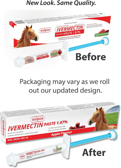 Ivermectin Horse Paste 1.87% | Apple Flavor – 6.08g Syringe for Equine Use Only Up to 1250 LB