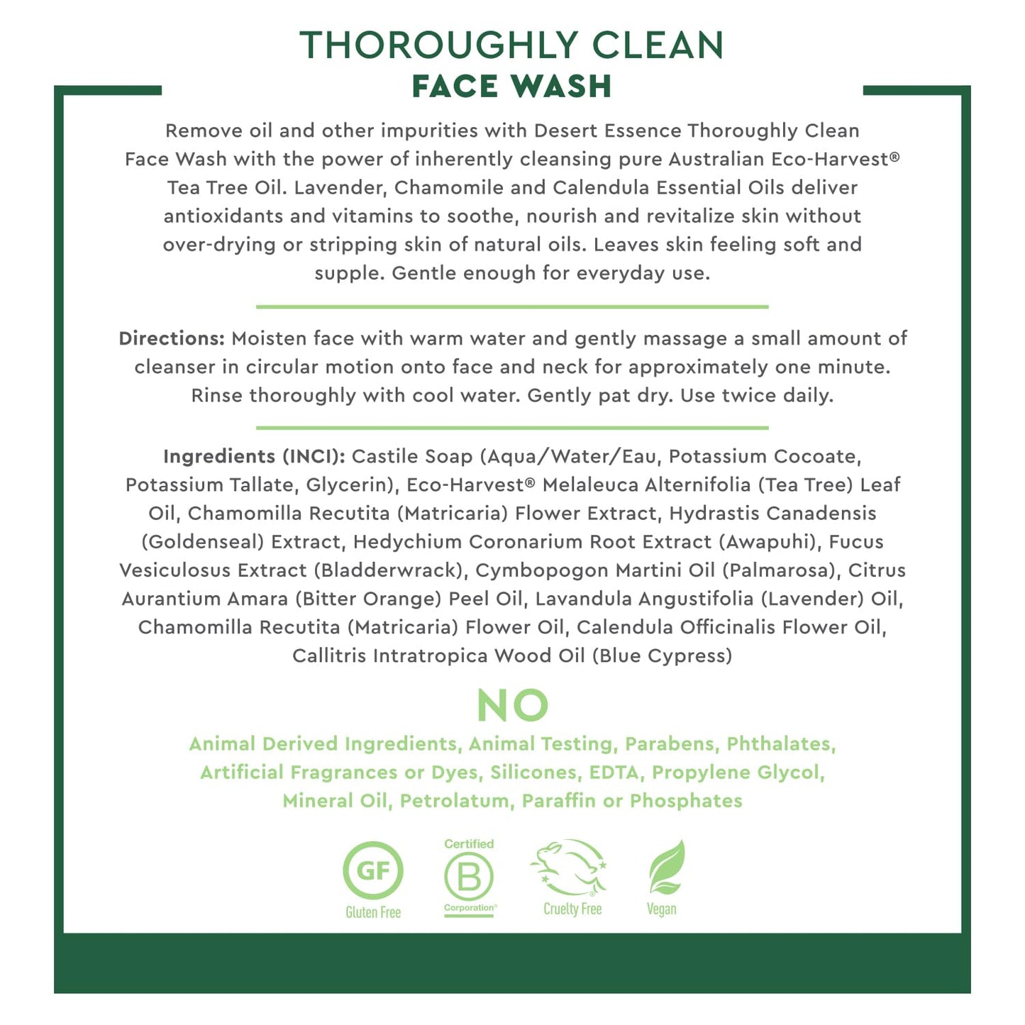 Desert Essence Thoroughly Clean Face Wash with Tea Tree Oil – Natural Facial Cleanser with Castile Soap & Coconut Oil – For Oily & Sensitive Skin – Vegan & Cruelty-Free (8.5 Fl Oz)