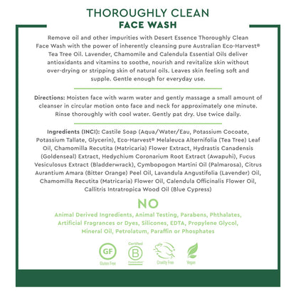 Desert Essence Tea Tree Face Wash 32 fl oz - Facial Cleanser with Natural Tea Tree Oil for Daily Use - Gentle Castile Formula for Sensitive and Oily Skin - Vegan and Cruelty-Free