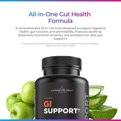Livingood Daily Gut Cleanse Detox Supplement, 13-in-1 GI Support with L Glutamine, Aloe Vera, Digestive Enzymes, Probiotics & MSM, Vegetarian Capsules, Gluten Free, Non GMO, Allergen Free, 120 Count