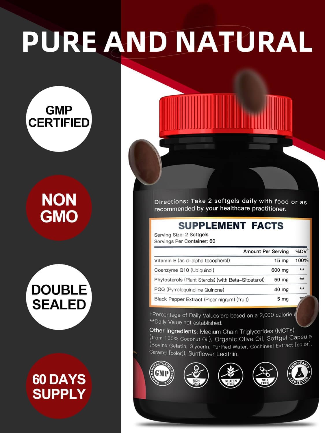 DRFOSTER CoQ10 600 mg, Ubiquinol | with 40mg PQQ, Plant Sterols & Vitamin E - High Absorption for Heart Health, Brain Function & Cellular Energy - 120 Softgels