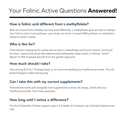 FolinicActive™ Organic Folinic Acid Liquid Drops for Brain, Heart, Nerve & Mood Support - 1700 mcg with B12, B6 & Riboflavin B2 - Tri-Cofactor Absorption System -Berry Flavor Drops, 1fl oz-60 Servings