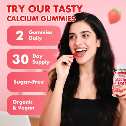 Calcium Citrate Gummies 1200 mg, Calcium Supplement for Women & Men | Ultimate Absorption Calcium Gummies for Muscle & Immune Support, Strawberry Flavor, 60 Count