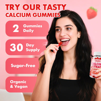 Calcium Citrate Gummies 1200 mg, Calcium Supplement for Women & Men | Ultimate Absorption Calcium Gummies for Muscle & Immune Support, Strawberry Flavor, 60 Count