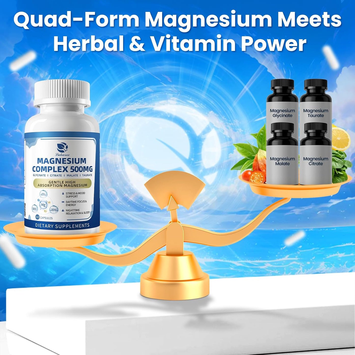 Lukaree 2 Pack Magnesium Complex for Women and Men, for Relaxation, Sleep | 4-in-1 Magnesium Glycinate, Citrate, Malate, Taurate for Muscles & Nervous Health, Vegan, Non-GMO, Gluten Free, 120 Count