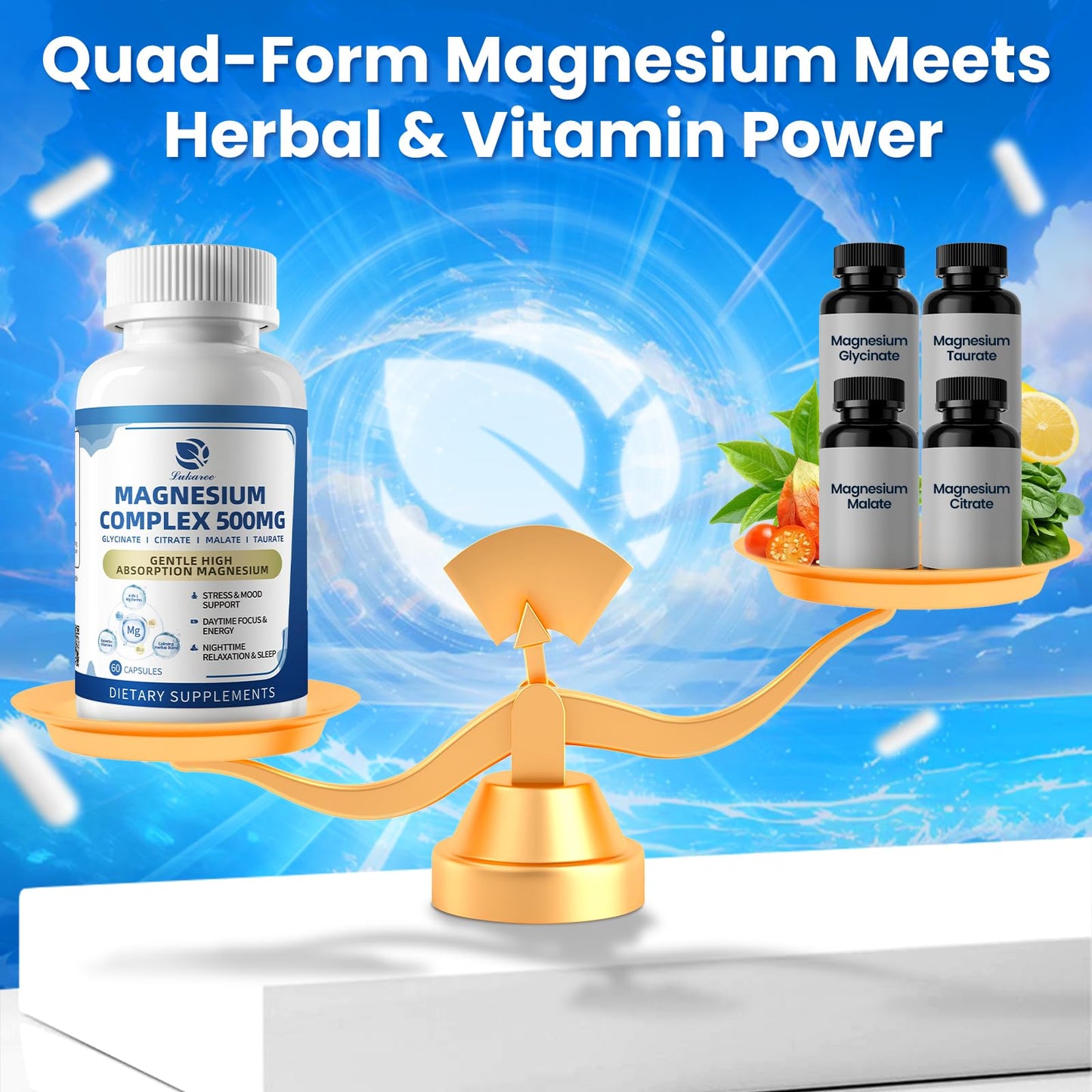 Lukaree 2 Pack Magnesium Complex for Women and Men, for Relaxation, Sleep | 4-in-1 Magnesium Glycinate, Citrate, Malate, Taurate for Muscles & Nervous Health, Vegan, Non-GMO, Gluten Free, 120 Count
