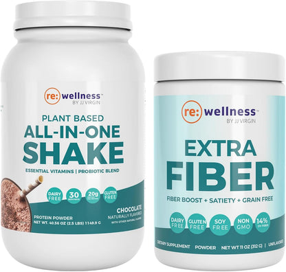 Reignite Wellness by JJ Virgin Chocolate Plant Based All-in-One Shake and Extra Fiber Powder Supplement