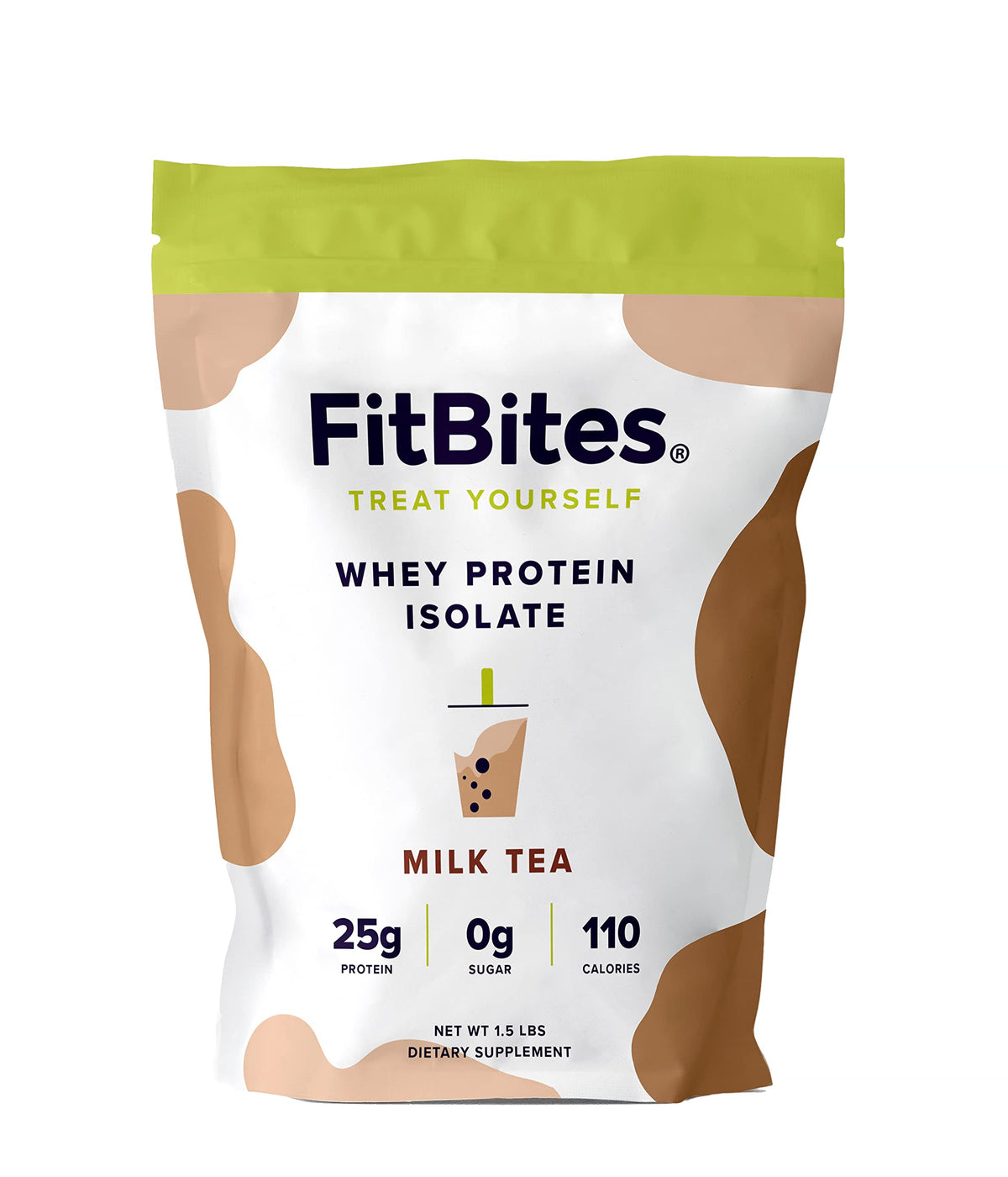FitBites Boba Tea Protein 100% Whey Protein Powder Isolate (Milk Tea), Natural Energy 
