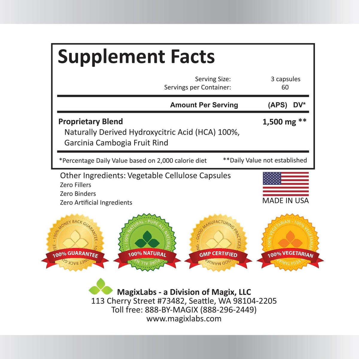 MagixLabs 100% HCA Ultra Extreme Garcinia Cambogia Extract – 100% Pure All Natural