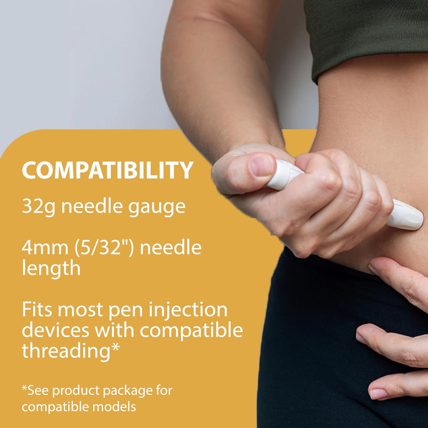 TRUEplus 5-Bevel Sterile Pen Needles, 32G x 4mm (5/32 Inch), 50 Count | For Use with Pen Injection Device, Single-Use Needles, Compatible Thread with Major Pen Devices, Silicone Coated