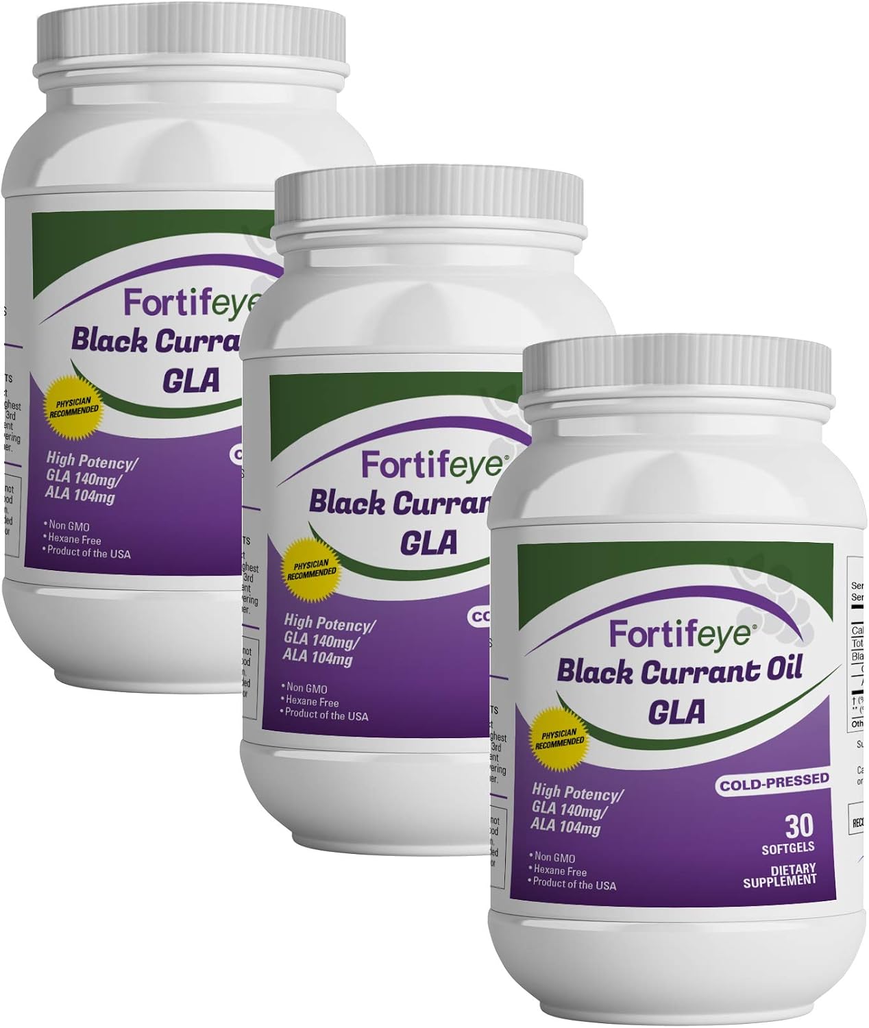 Fortifeye Vitamins Black Currant Oil GLA - 90 Soft Gels, Cold Pressed Gamma Linolenic Acid Supplement+Alpha Linolenic Acid, Black Currant Seed Oil Soft Gels, Hexane-Free High Potency Food Supplements