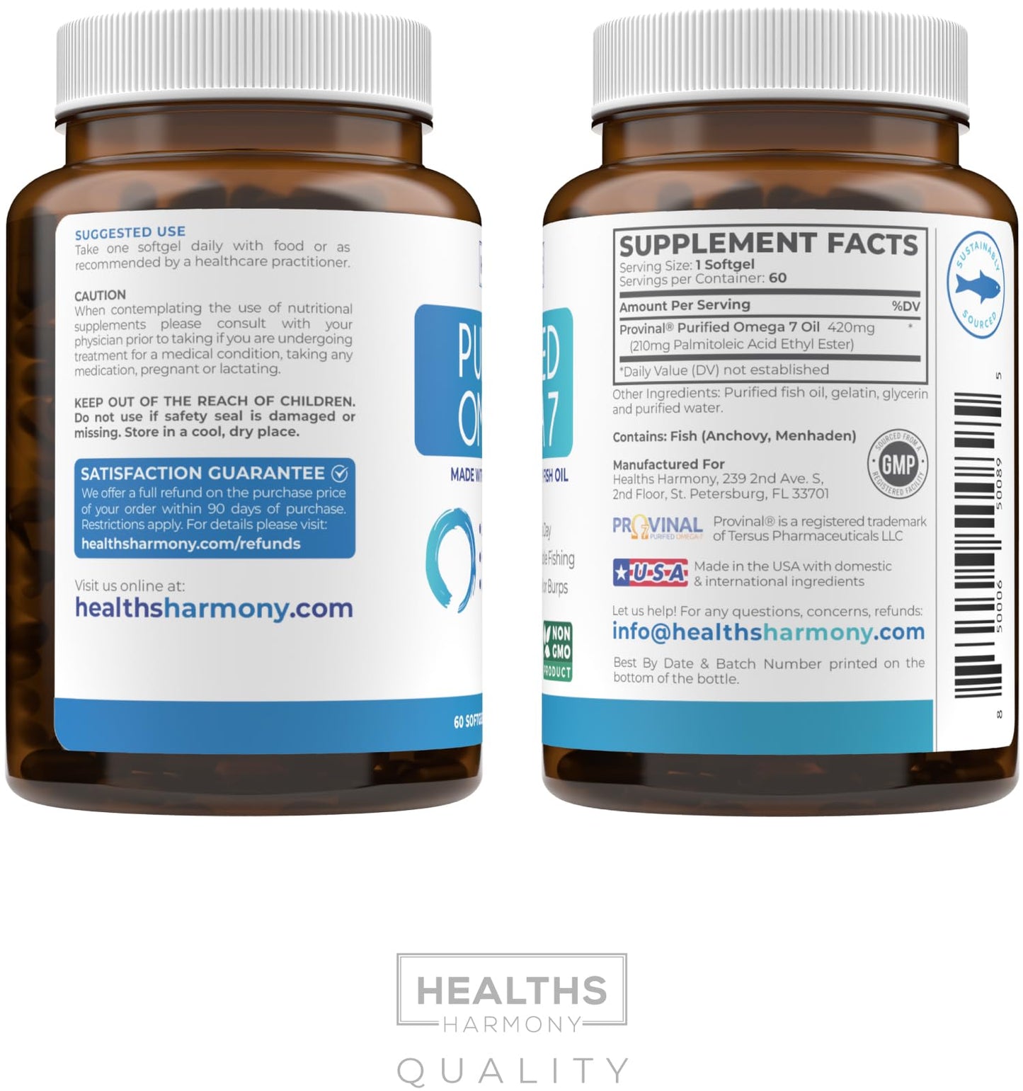 Omega 7 Supplement for Women and Men - High Potency & Purity Palmitoleic Acid Fatty Acid Fish Oil Supplement from Patented Provinal with Lowest Palmitic Acid - Sustainably Sourced (1 Month Supply)