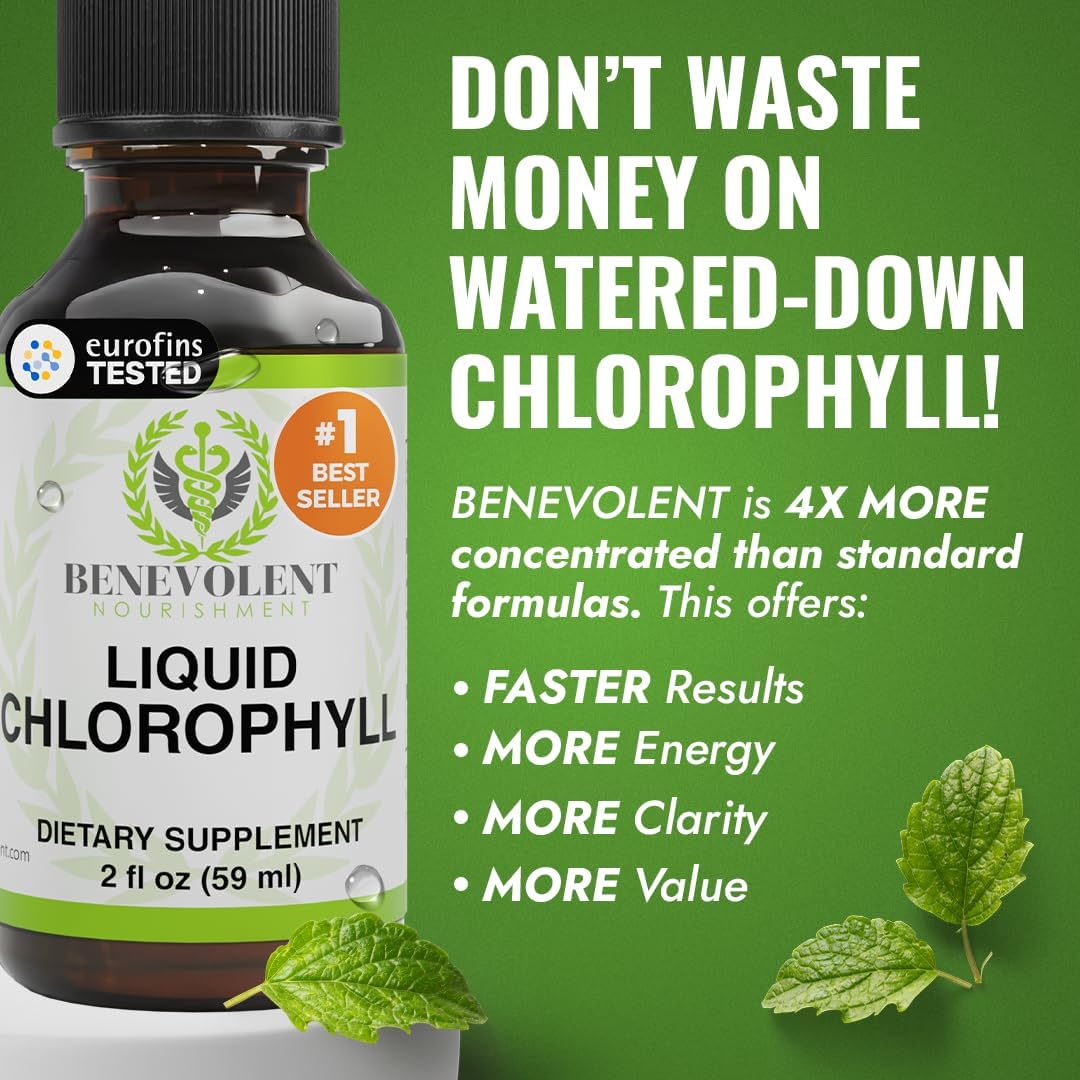 Benevolent Nourishment Chlorophyll Supplement, Detox & Immune Support, Internal Deodorizer, Liquid Drops