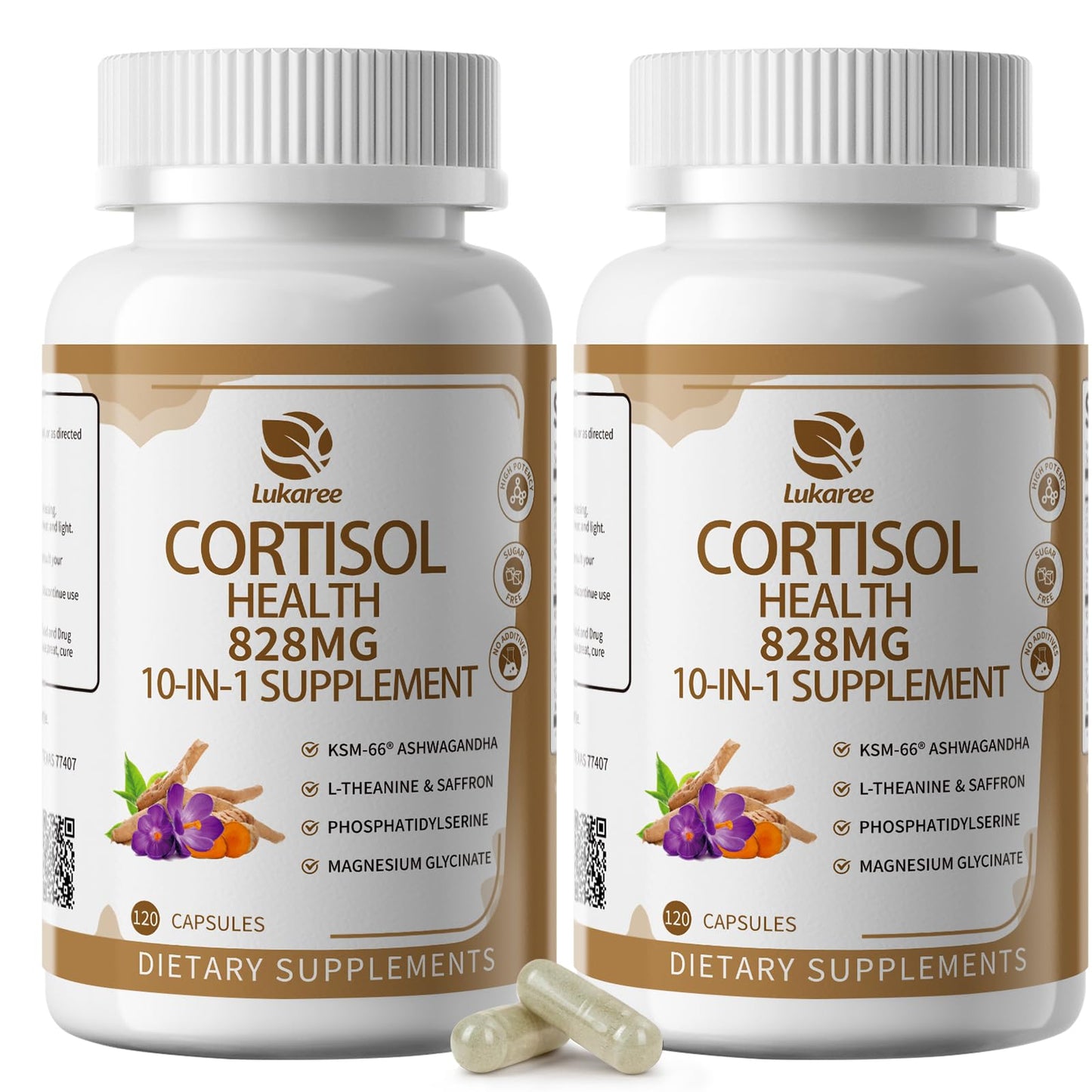 Lukaree Cortisol Supplements for Women and Men, with KSM-66® Ashwagandha | 10-IN-1 Cortisol Reducer with L-Theanine, Magnesium, Saffron & Phosphatidylserine, GMP Quality, 120 Capsules, 60-Day Supply