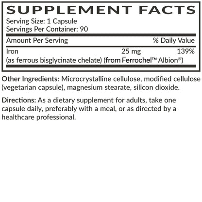 Futurebiotics Iron Bisglycinate 25mg Gentle on The Stomach, Supports Energy & Healthy Red Blood Cell Production - Non-Constipating Formula - Non GMO, 90 Vegetarian Capsules