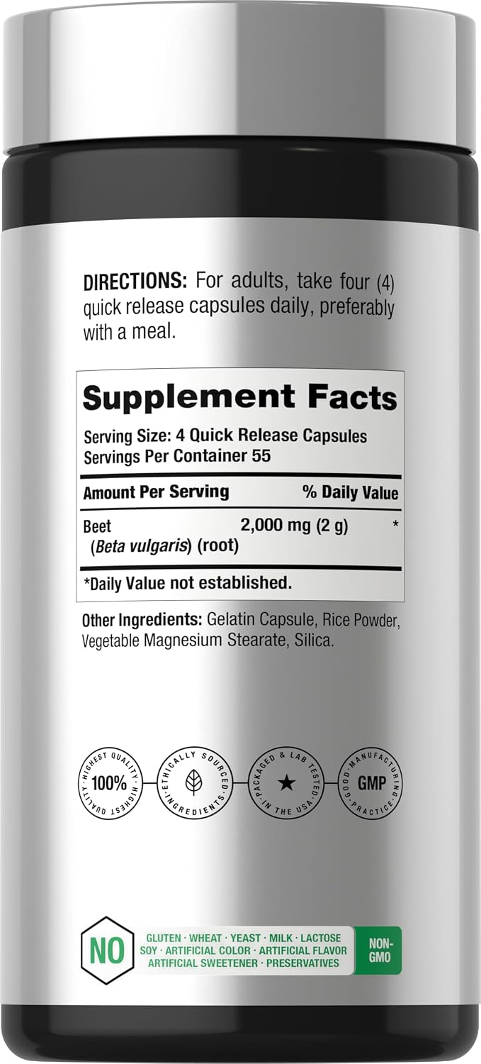 Horbäach Beet Root Powder Capsules | 220 Pills | Herbal Extract | Non-GMO, Gluten Free Supplement
