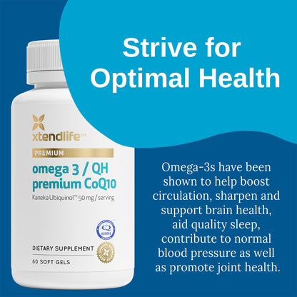 Xtendlife Omega 3 QH Fish Oil + CoQ10 for Heart, Brain, Joint & Skin-1100mg Omega - 3 with DHA, EPA, Ubiquinol, Astaxanthin & Lycopene - 1 Month Supply (60 Count)