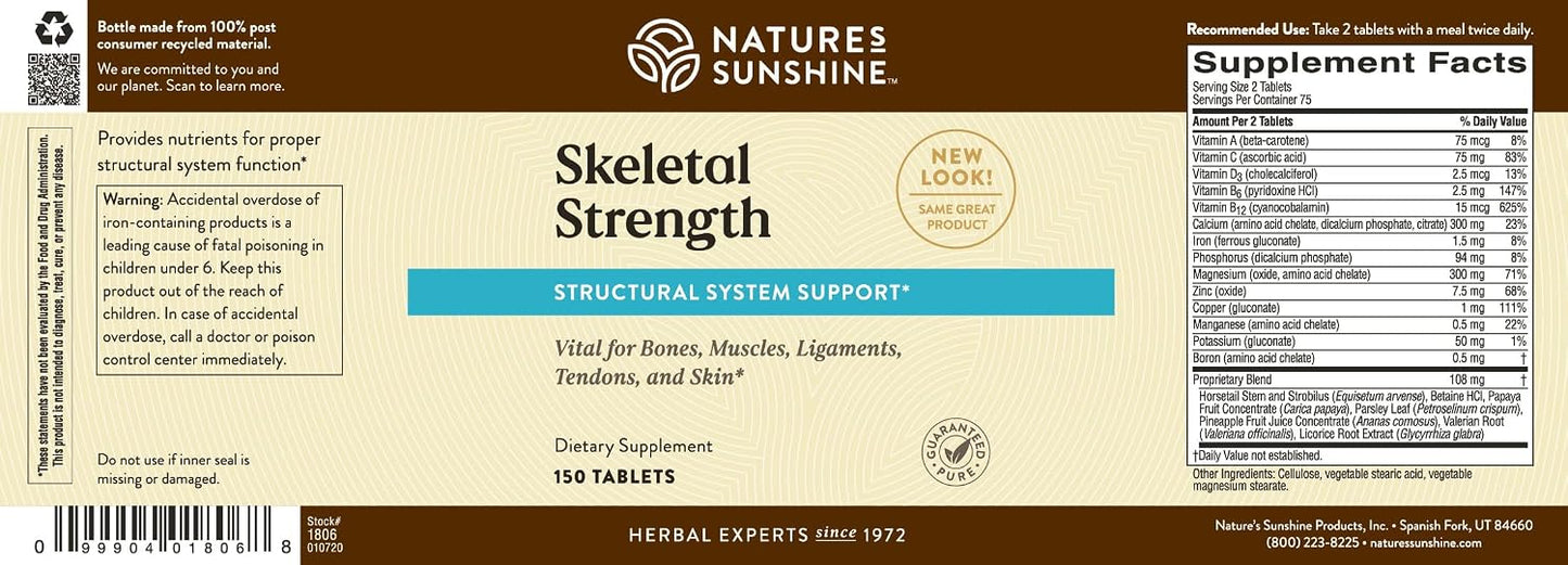 Nature's Sunshine Skeletal Strength, 150 Tablets | Bone Health Supplements for Women and Men with Calcium, Magnesium, Iron, Manganese, and Vitamin D, C, A, and B
