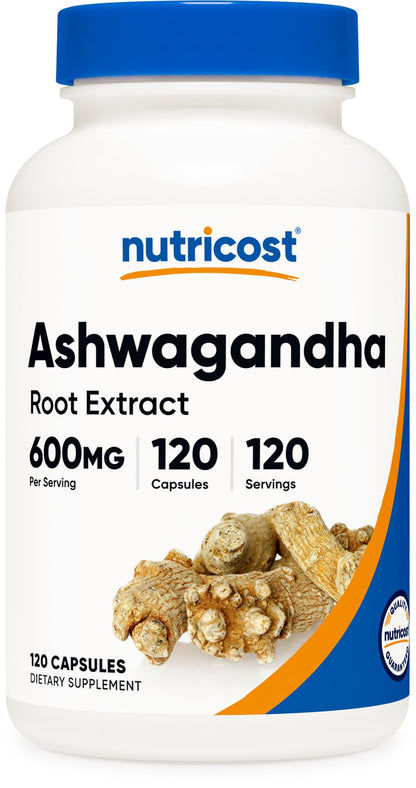 Nutricost Ashwagandha Herbal Supplement 600mg, 120 Capsules | Vegetarian, Non-GMO, Gluten Free, Ashwagandha Root