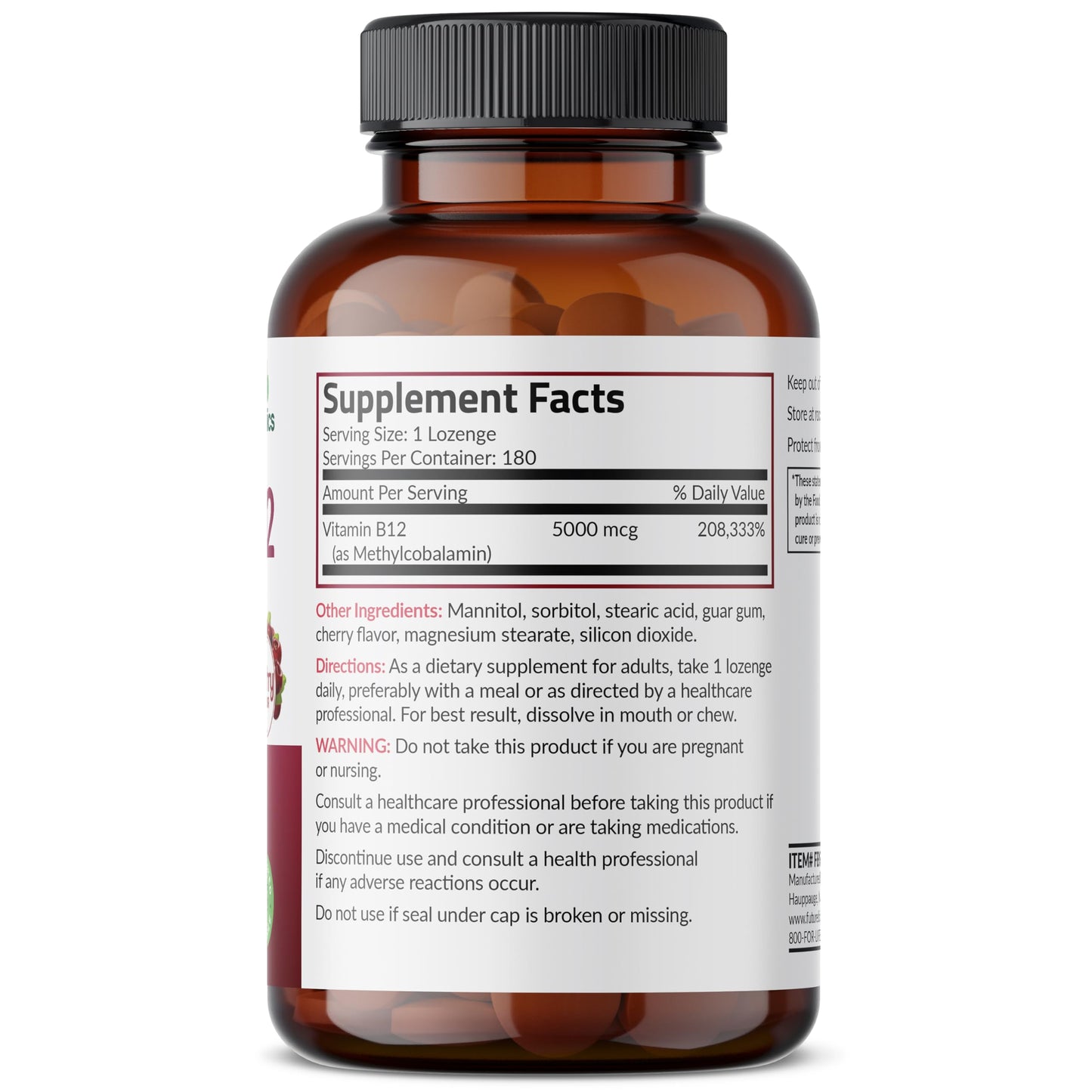 Futurebiotics Methyl B12 5000 MCG Vitamin B12 Methylcobalamin, Cherry Flavor Non-GMO, 60 Vegetarian Lozenges