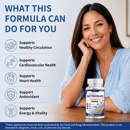 Liposomal 12-in-1 Nattokinase 12,000 FU, Multi Enzyme Complex, 200 Capsules | Serrapeptase, Lumbrokinase, Bromelain, CoQ10, Omega-3 & Red Yeast Rice, Cardiovascular, Circulatory & Heart Health Support