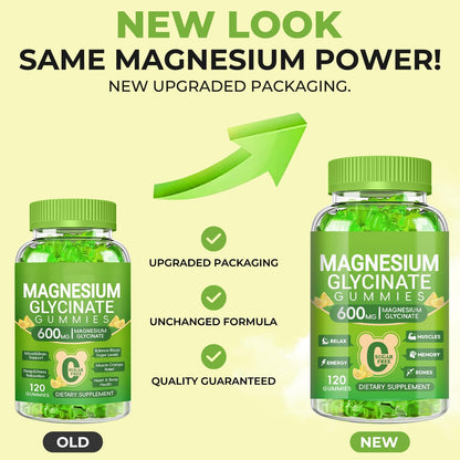 Magnesium Glycinate Gummies 600mg, Sugar Free Magnesium Gummies for Adults