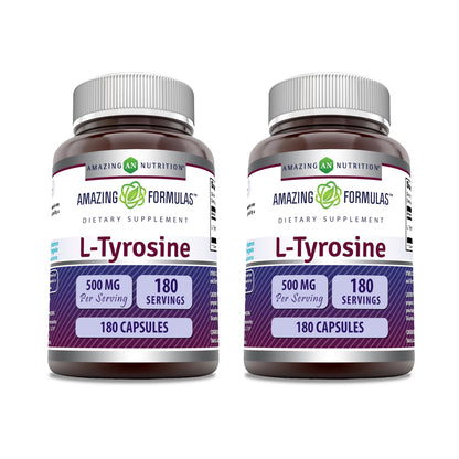 Amazing Formulas L-Tyrosine Amino Acid Supplement | 500 Mg per Serving | 180 Capsules | Non-GMO | Gluten-Free | Made in USA