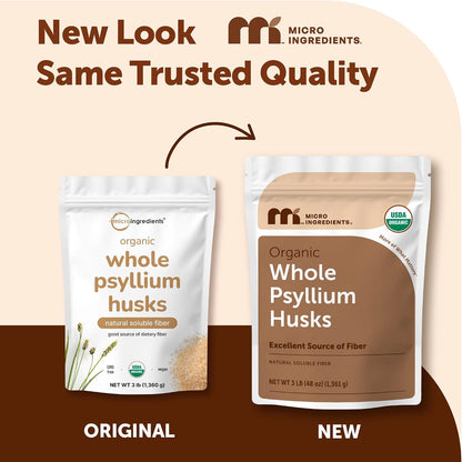 Micro Ingredients Organic Whole Psyllium Husks, 3lbs | Daily Soluble Fiber Supplement | Sourced from India | Ideal for Oatmeal, Coffee & Beverage | Unflavored, Non-GMO, Keto Friendly, Vegan