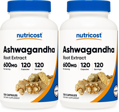 Nutricost Ashwagandha Herbal Supplement 600mg, 120 Capsules | Vegetarian, Non-GMO, Gluten Free, Ashwagandha Root